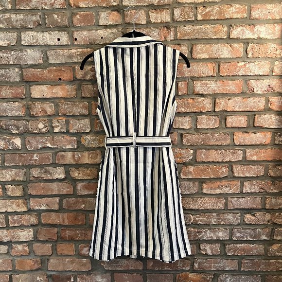 Retro Striped Belted Mini Dress with Zipper - Sz M - Picture 3 of 6